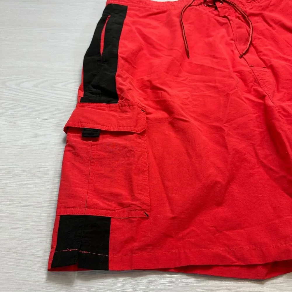 Daniel Cremieux Men XL Swim Trunks Red Black Cargo Board Shorts Mesh Lined Pouch